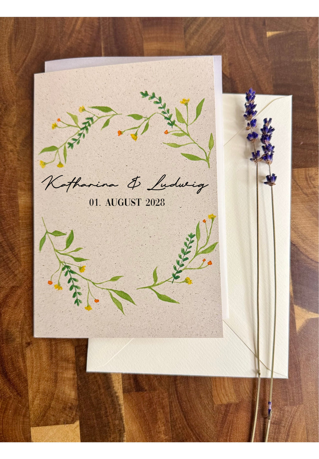 Personalisierte Hochzeitskarte | Handbemalt | Aquarell-Design mit Umschlag und Einleger | Individuelle Glückwunschkarte zur Hochzeit