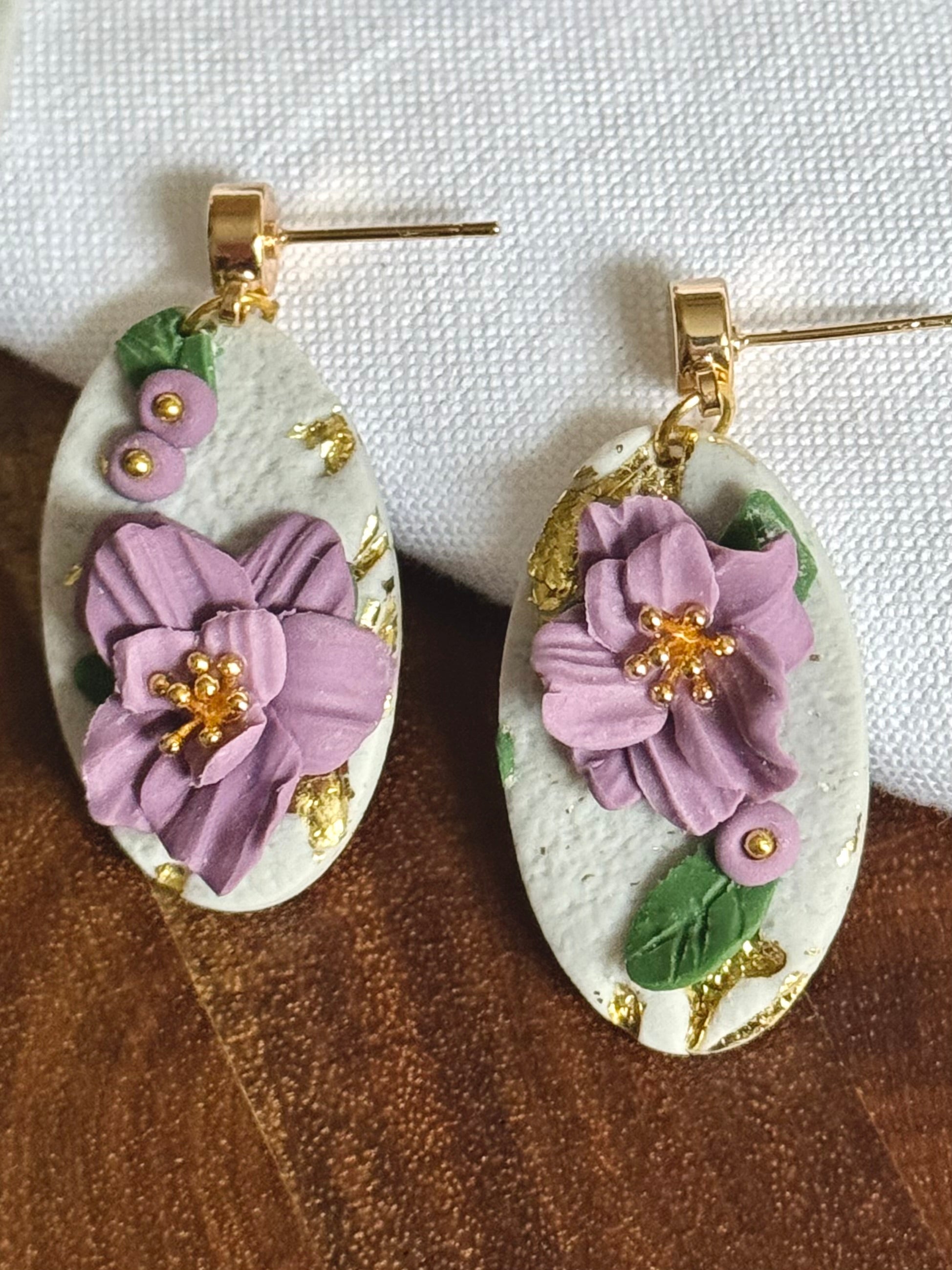Golden Lavender Herb Collection | Statement Ohrringe aus Polymer Clay |  Lavender Herb & Gold | Creative Studio Anni