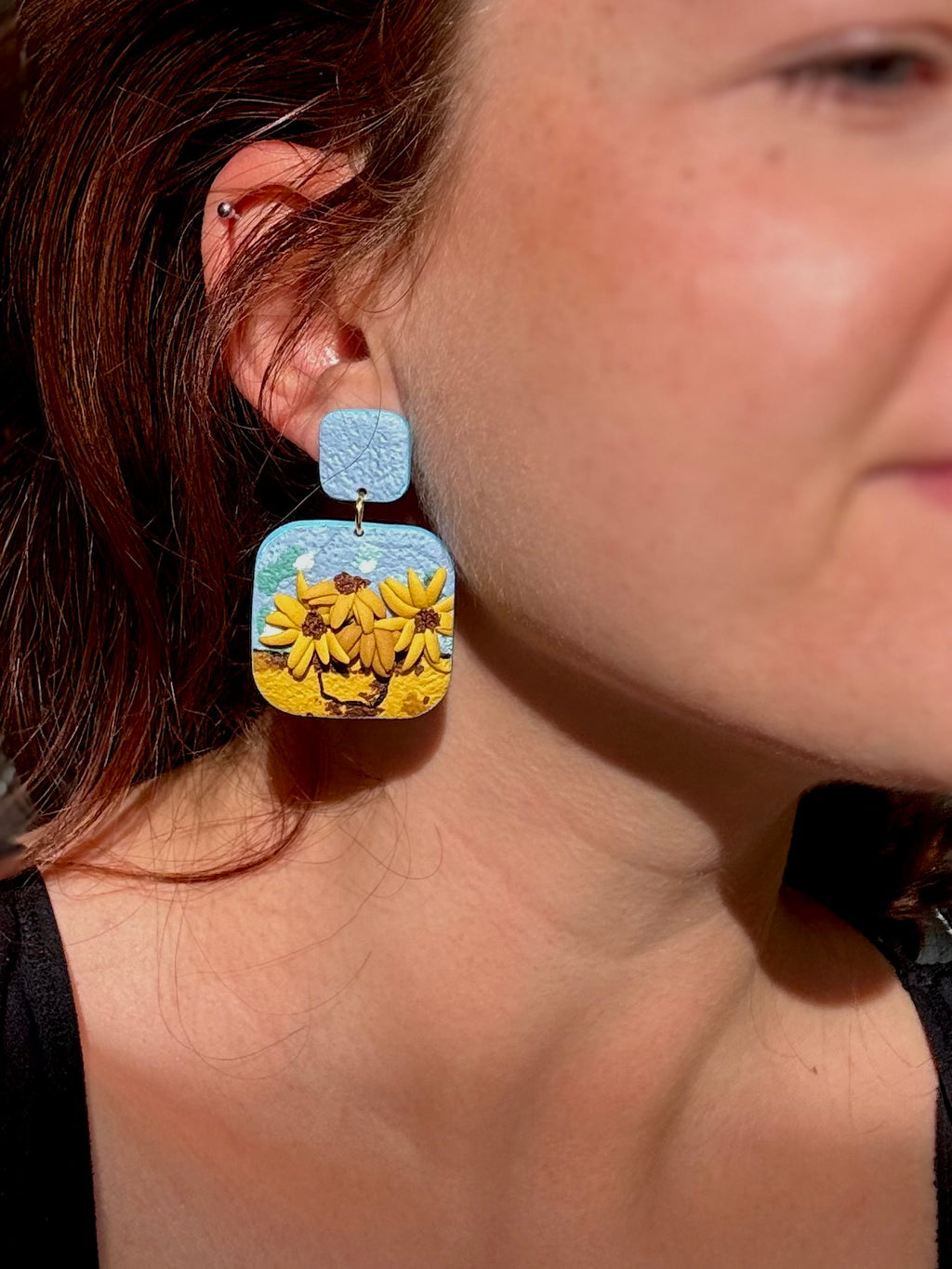 Van Gogh Inspired: Sunflower Muse | Handgemachte Statement Ohrringe | Polymer Clay | Unikate von Creative Studio Anni