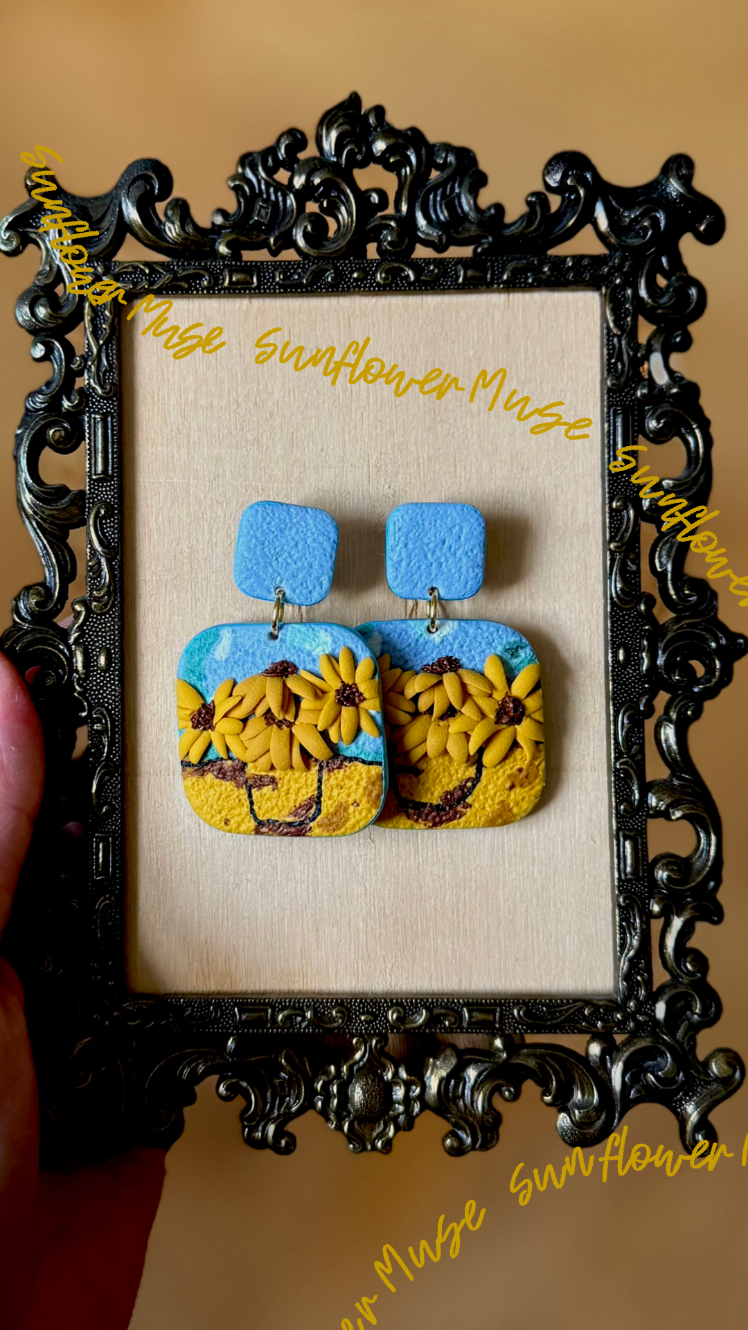Van Gogh Inspired: Sunflower Muse | Handgemachte Statement Ohrringe | Polymer Clay | Unikate von Creative Studio Anni