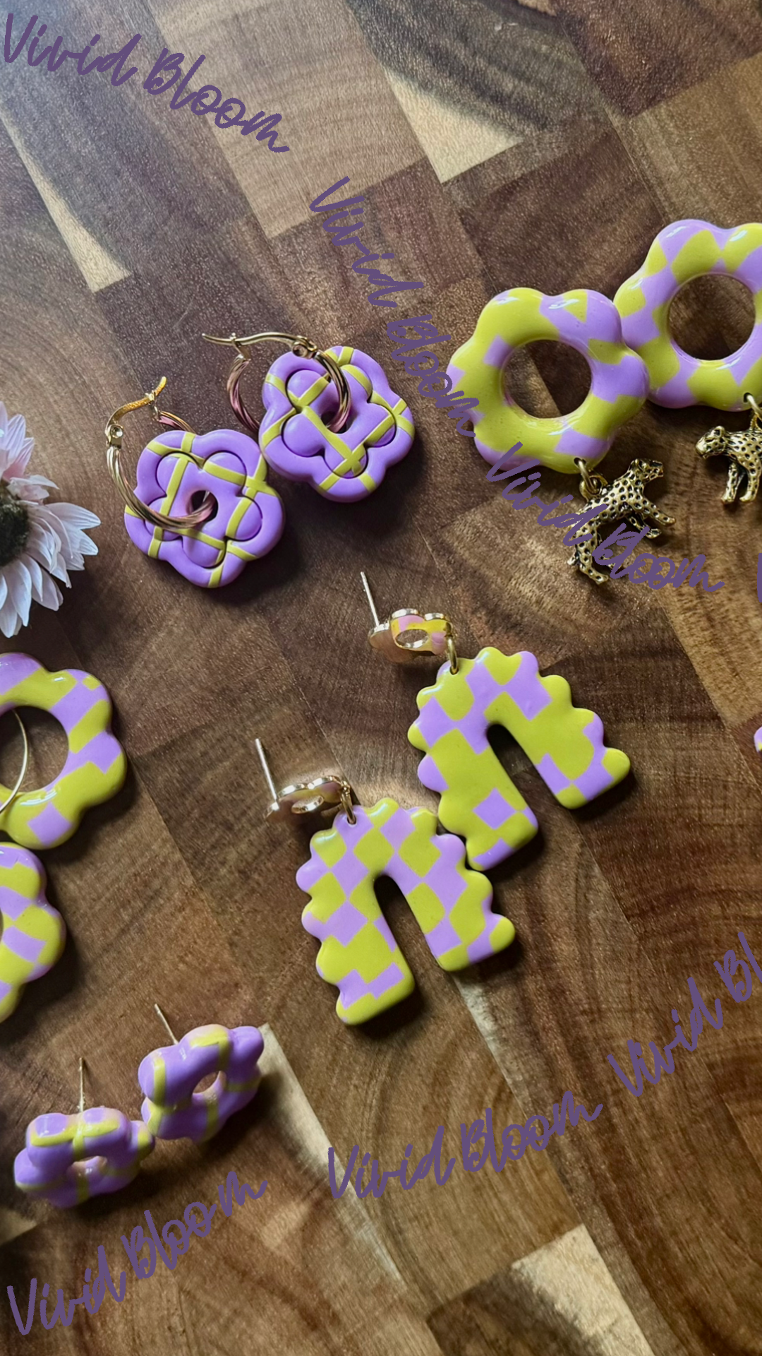 Vivid Bloom | Statement Ohrringe aus Polymer Clay | Lila & Grün | Creative Studio Anni