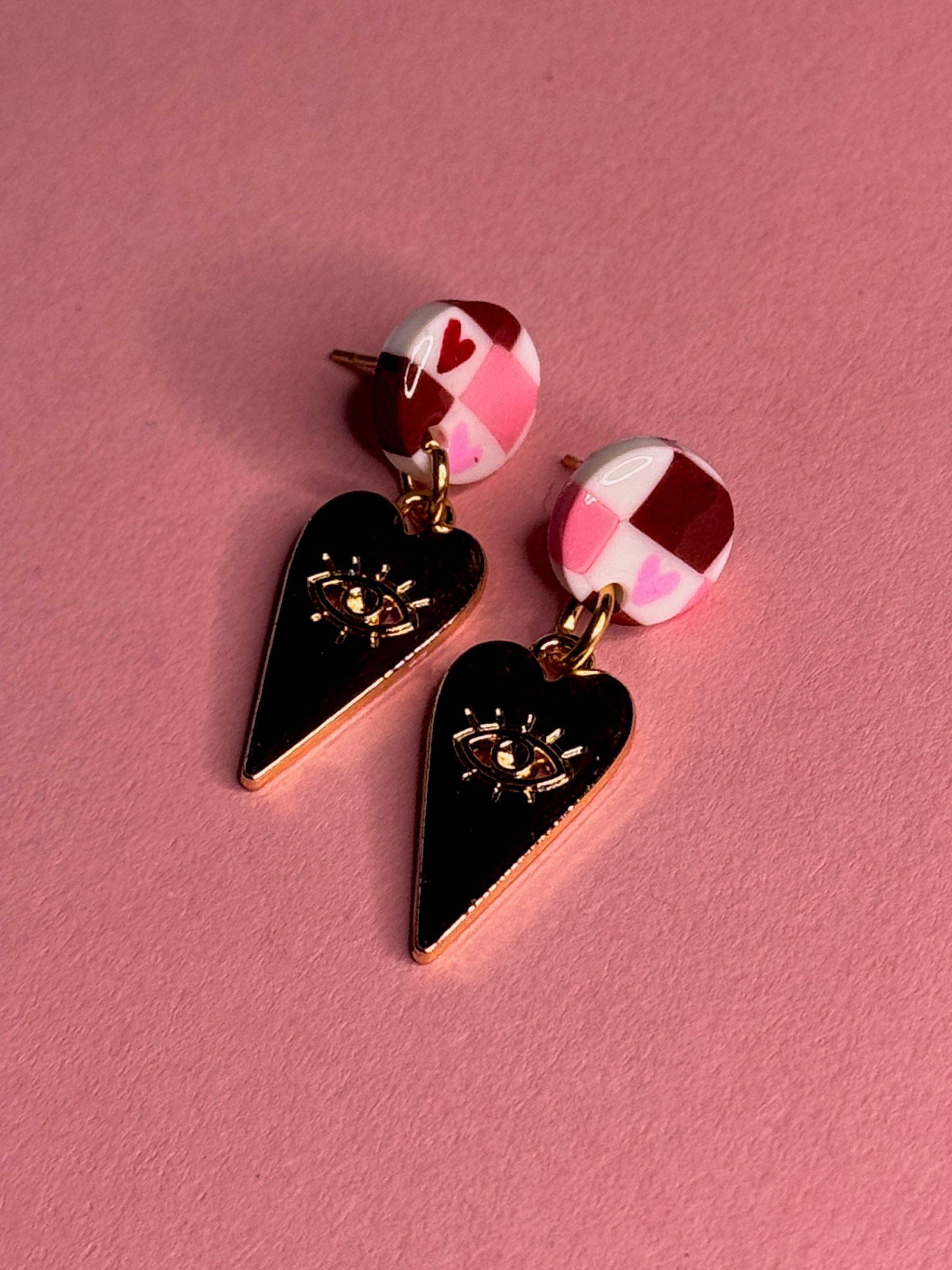 Be my Valentine Collection | Statement Ohrringe aus Polymer Clay |  Rosa, Rot, Weiß, Gold | Creative Studio Anni