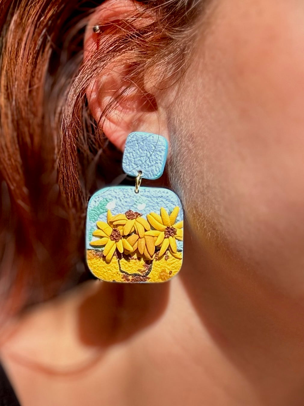 Van Gogh Inspired: Sunflower Muse | Handgemachte Statement Ohrringe | Polymer Clay | Unikate von Creative Studio Anni
