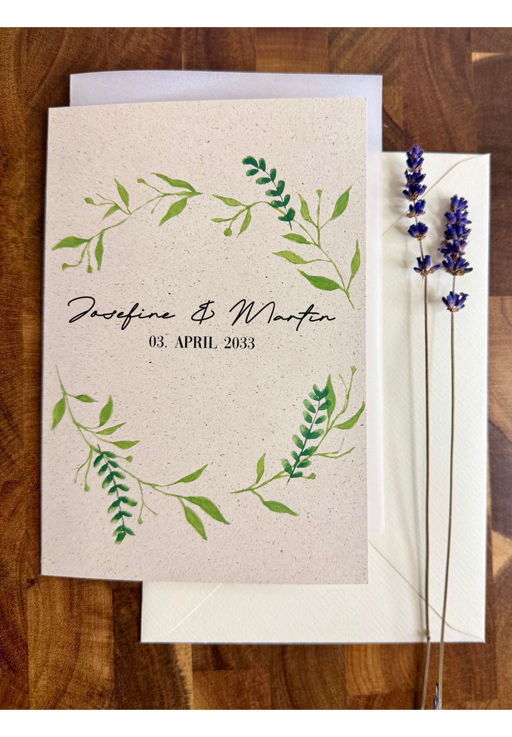 Personalisierte Hochzeitskarte | Handbemalt | Aquarell-Design mit Umschlag und Einleger | Individuelle Glückwunschkarte zur Hochzeit