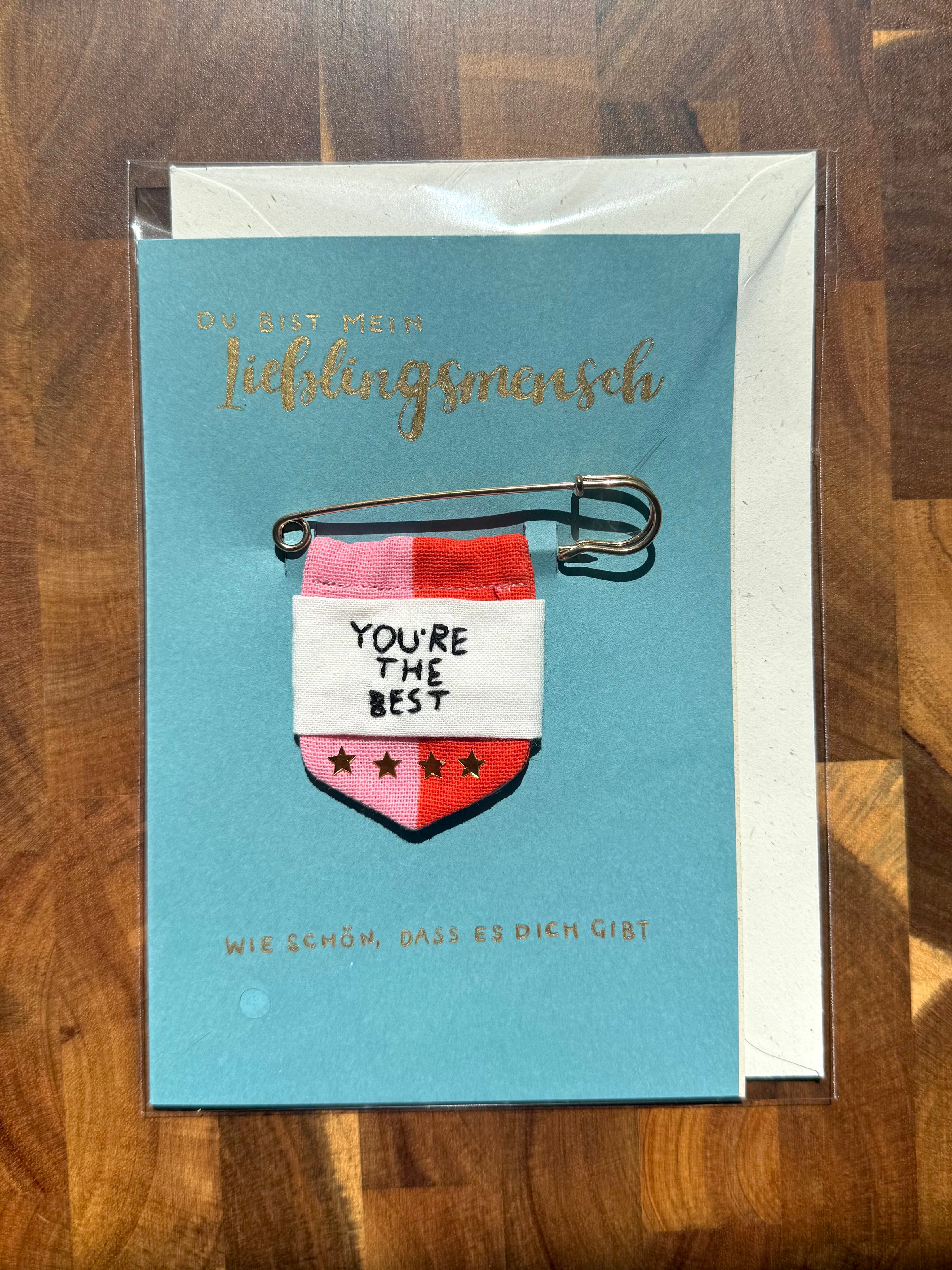 Lieblingsmensch – the best | Handbemalte Grußkarte mit Abzeichen, Umschlag & Einleger für Geburtstage und besondere Momente | B6 Format