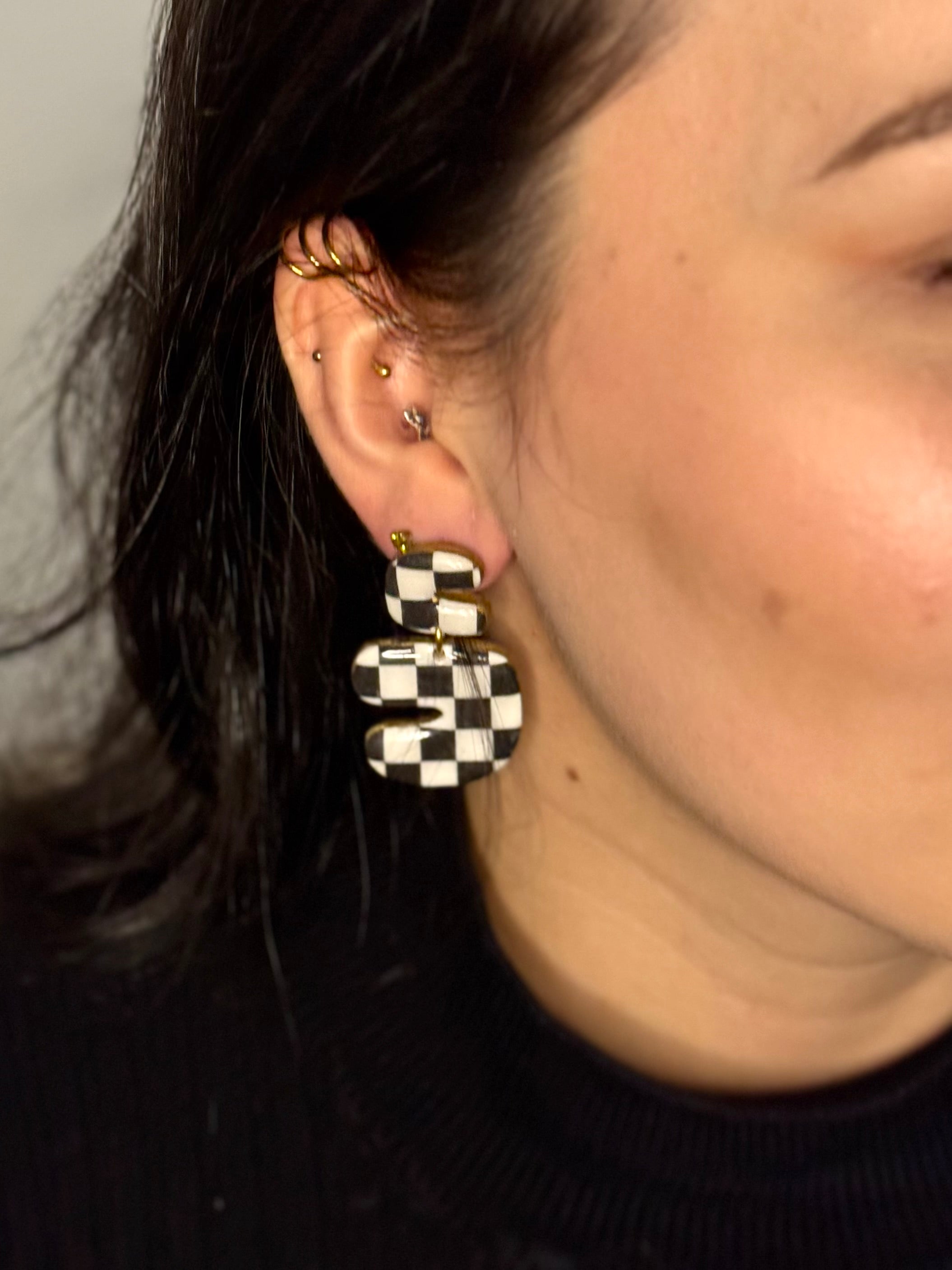 Pink & Checkered Vibes Collection | Statement Ohrringe aus Polymer Clay | Creative Studio Anni