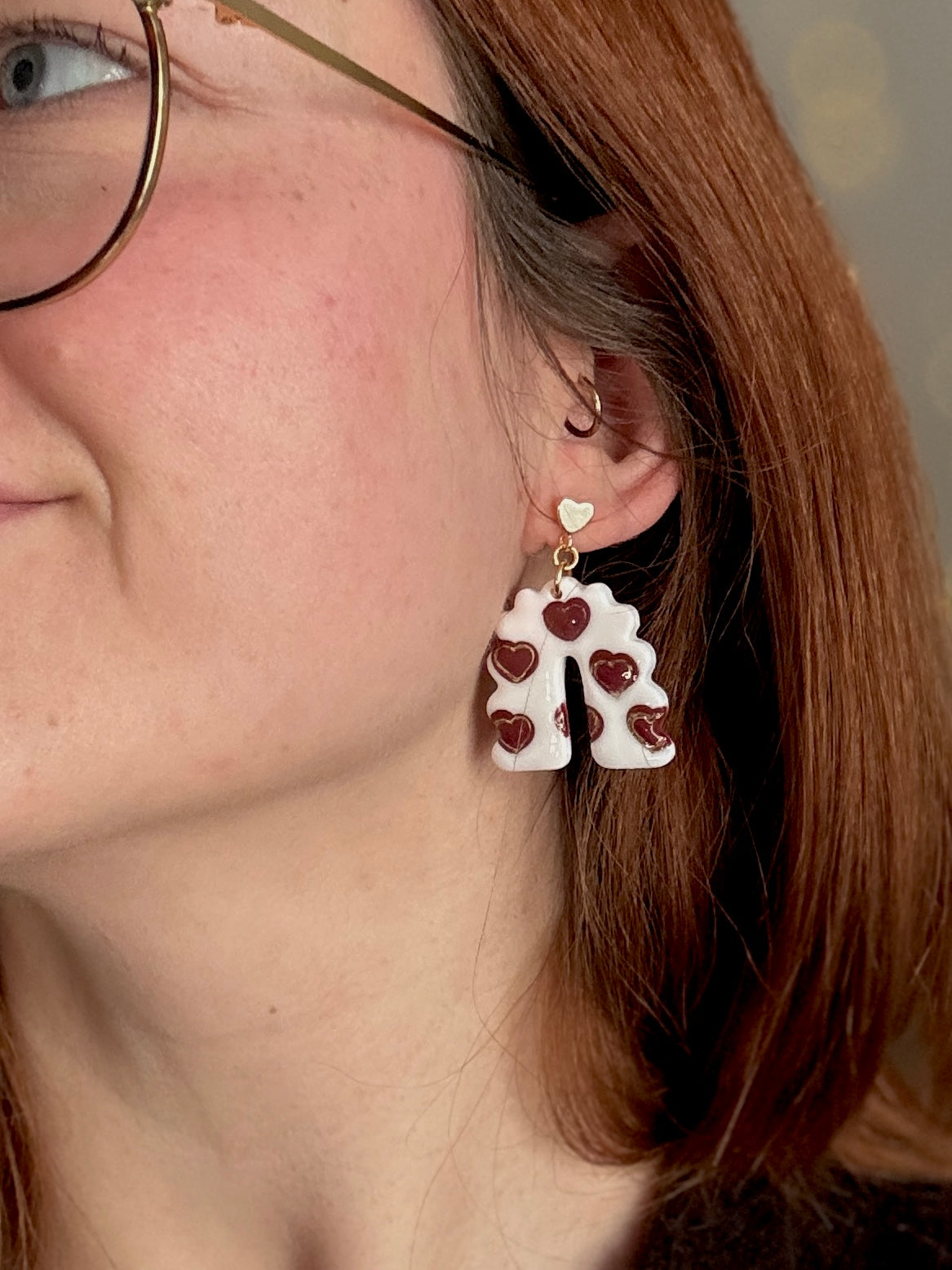 Be my Valentine Collection | Statement Ohrringe aus Polymer Clay |  Rosa, Rot, Weiß, Gold | Creative Studio Anni