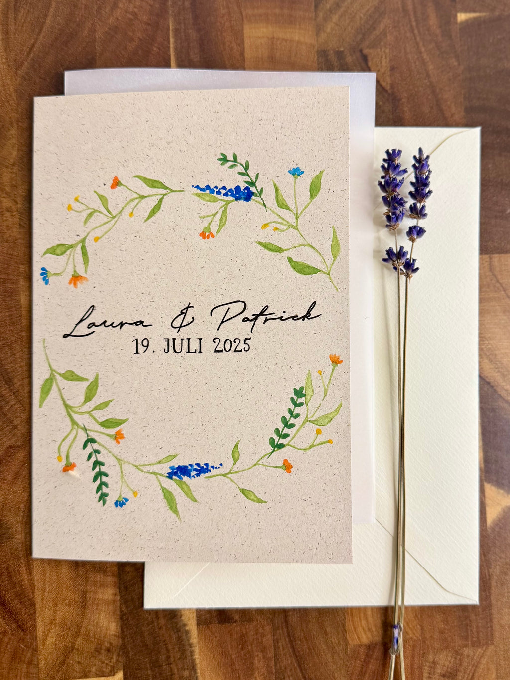 Personalisierte Hochzeitskarte | Handbemalt | Aquarell-Design mit Umschlag und Einleger | Individuelle Glückwunschkarte zur Hochzeit