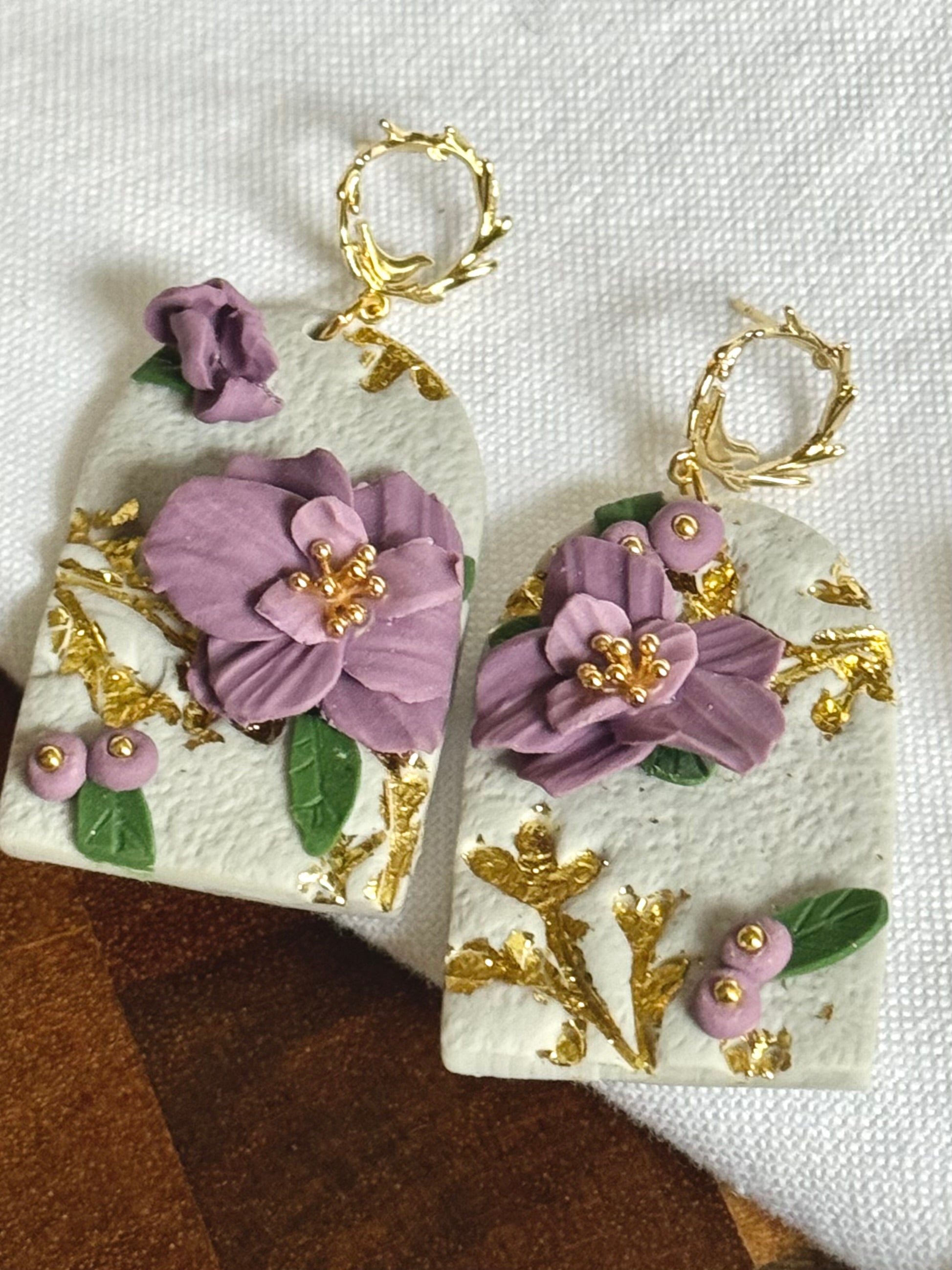Golden Lavender Herb Collection | Statement Ohrringe aus Polymer Clay |  Lavender Herb & Gold | Creative Studio Anni