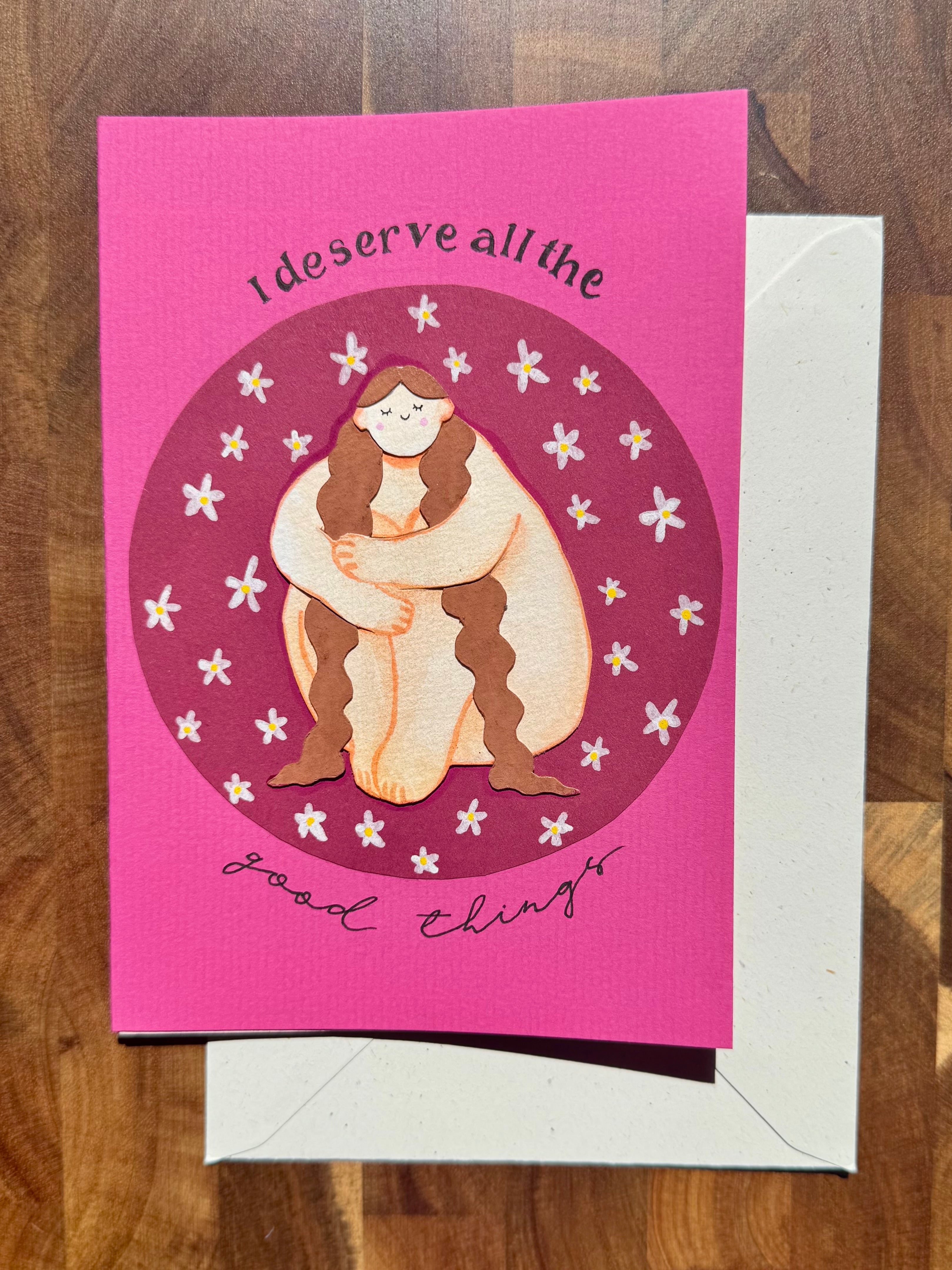 Self Love Club | Handbemalte Grußkarte mit Umschlag & Einleger für Geburtstage und besondere Momente | B6 Format