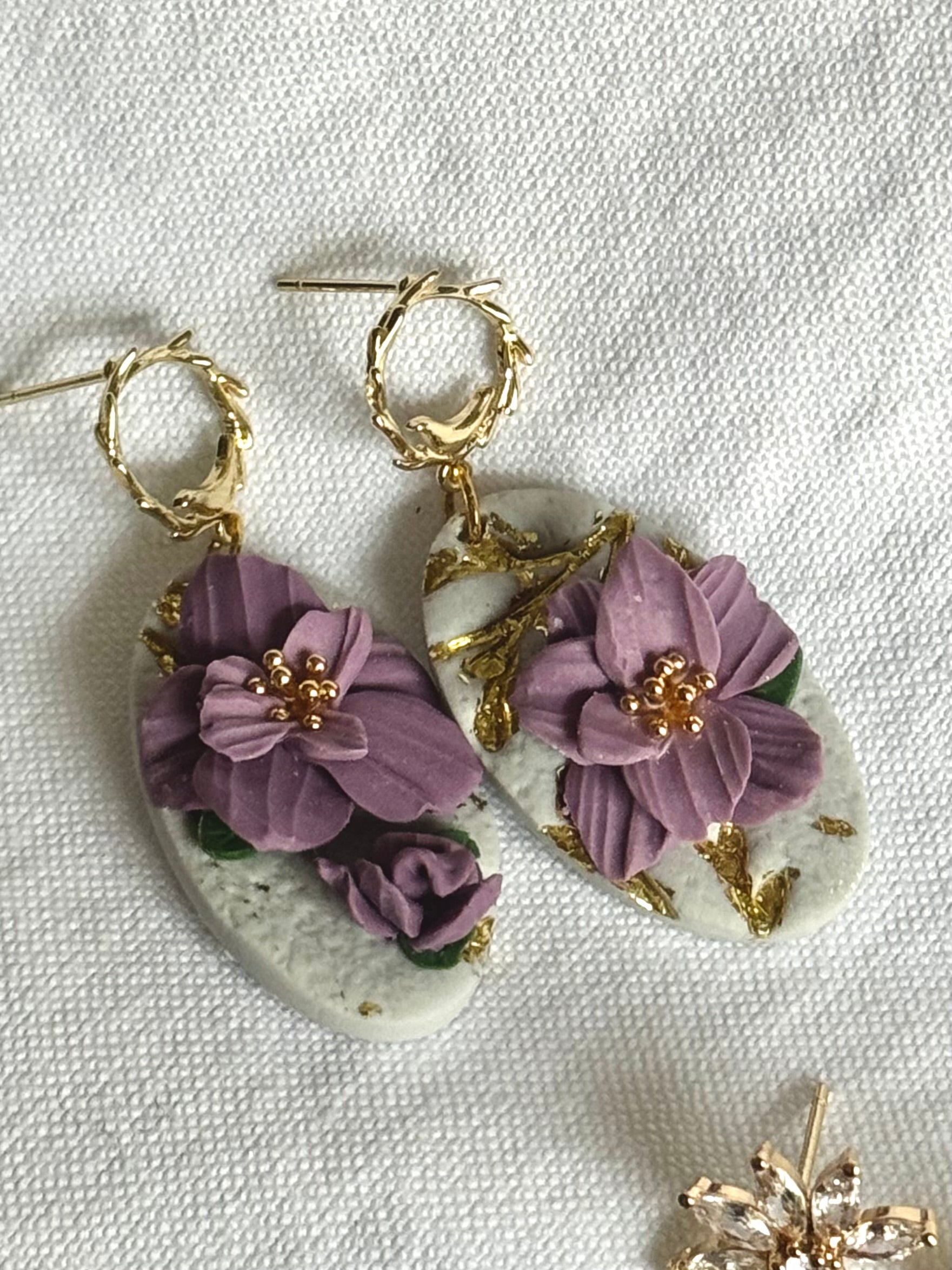 Golden Lavender Herb Collection | Statement Ohrringe aus Polymer Clay |  Lavender Herb & Gold | Creative Studio Anni