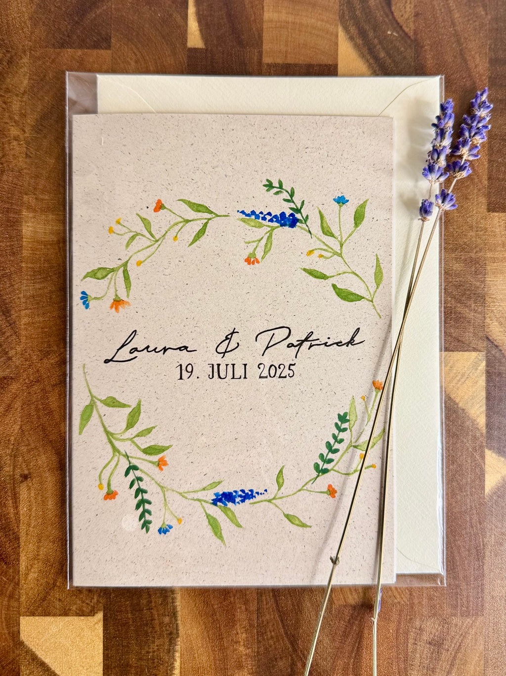 Personalisierte Hochzeitskarte | Handbemalt | Aquarell-Design mit Umschlag und Einleger | Individuelle Glückwunschkarte zur Hochzeit