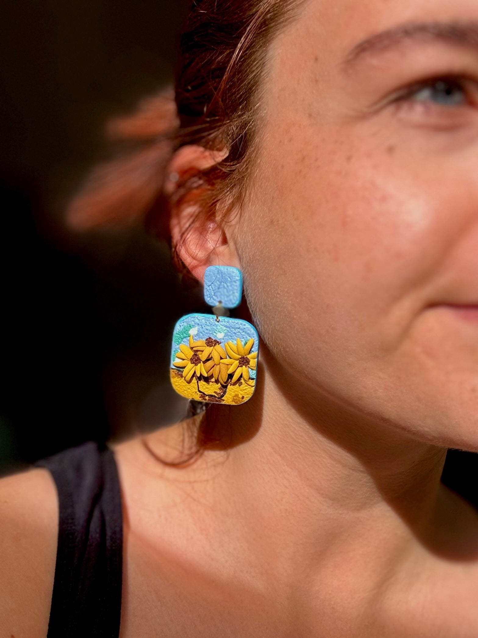 Van Gogh Inspired: Sunflower Muse | Handgemachte Statement Ohrringe | Polymer Clay | Unikate von Creative Studio Anni