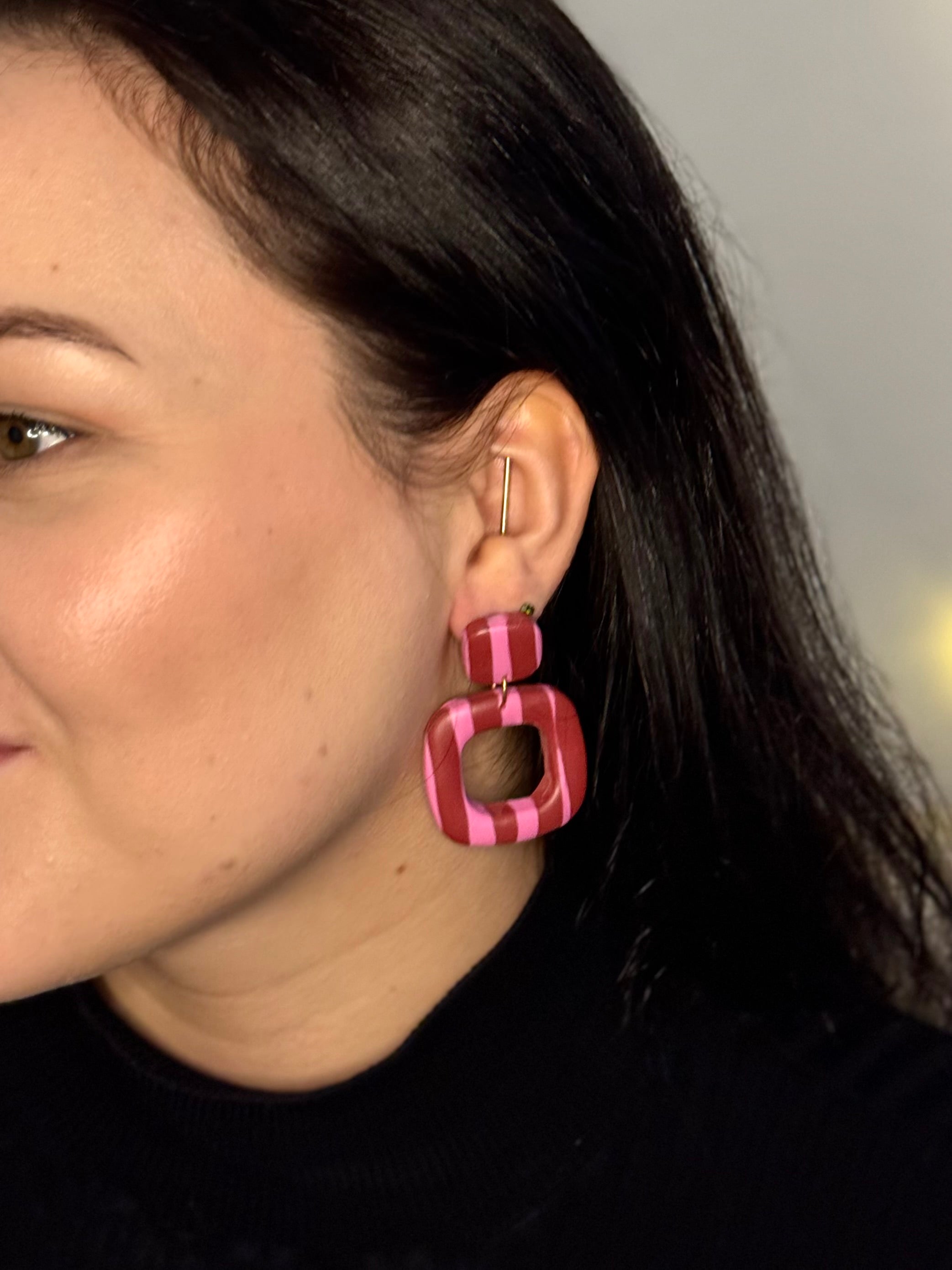 Pink & Checkered Vibes Collection | Statement Ohrringe aus Polymer Clay | Creative Studio Anni