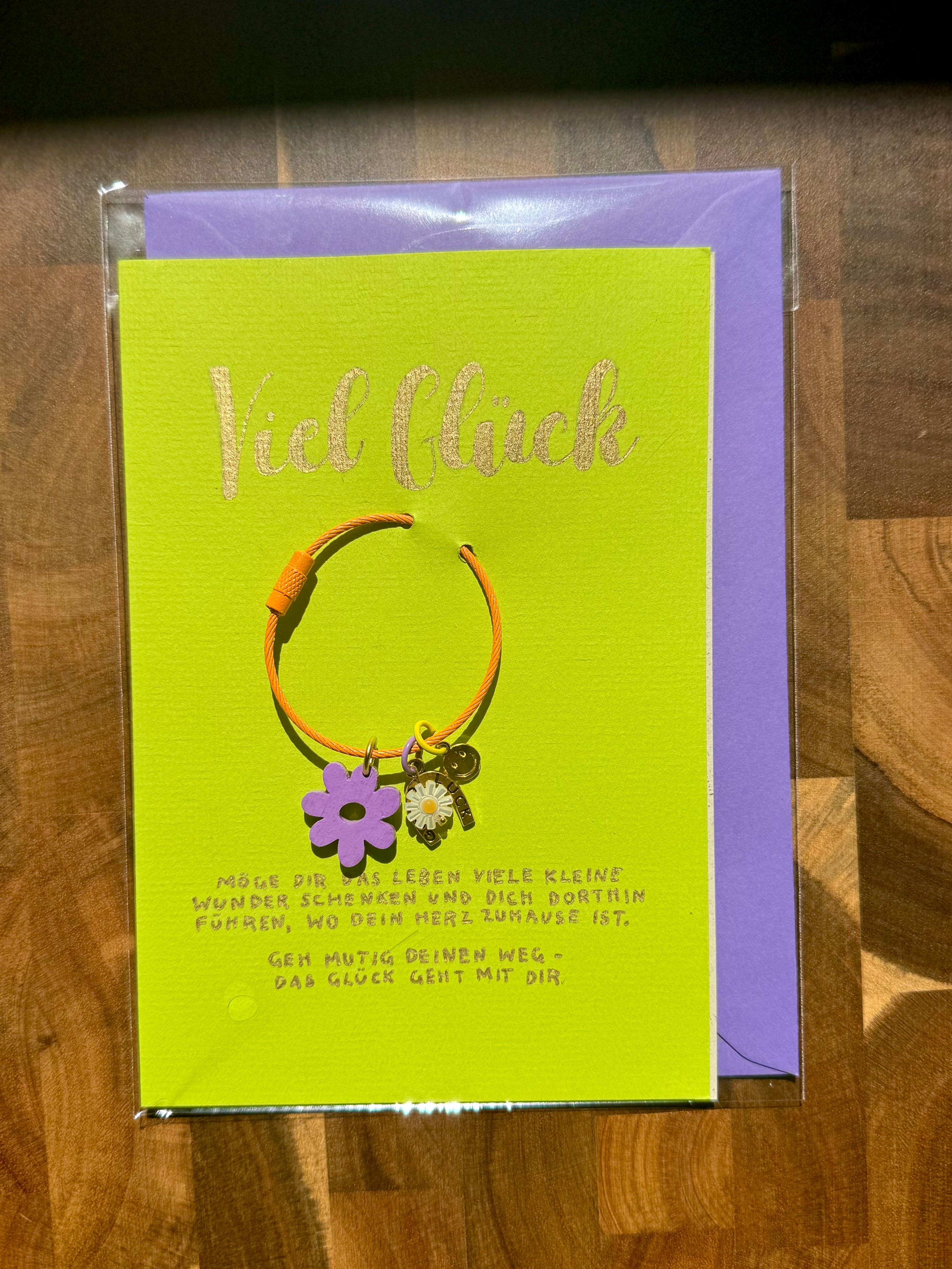 Viel Glück | Handbemalte Grußkarte mit Anhänger, Umschlag & Einleger für Geburtstage und besondere Momente | B6 Format