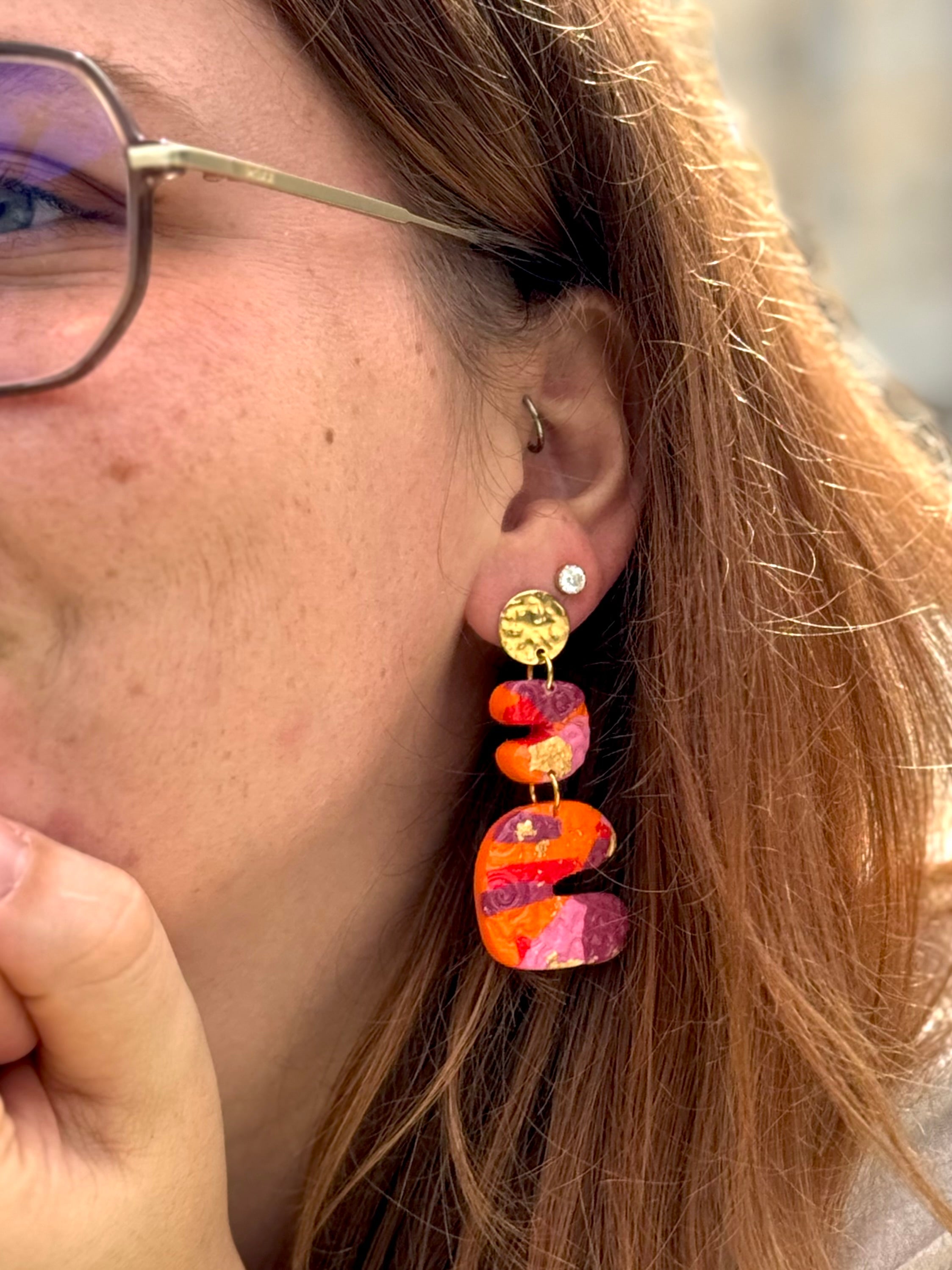 Lava Light Collection | Statement Ohrringe aus Polymer Clay | Rot, Orange & Pink | Creative Studio Anni