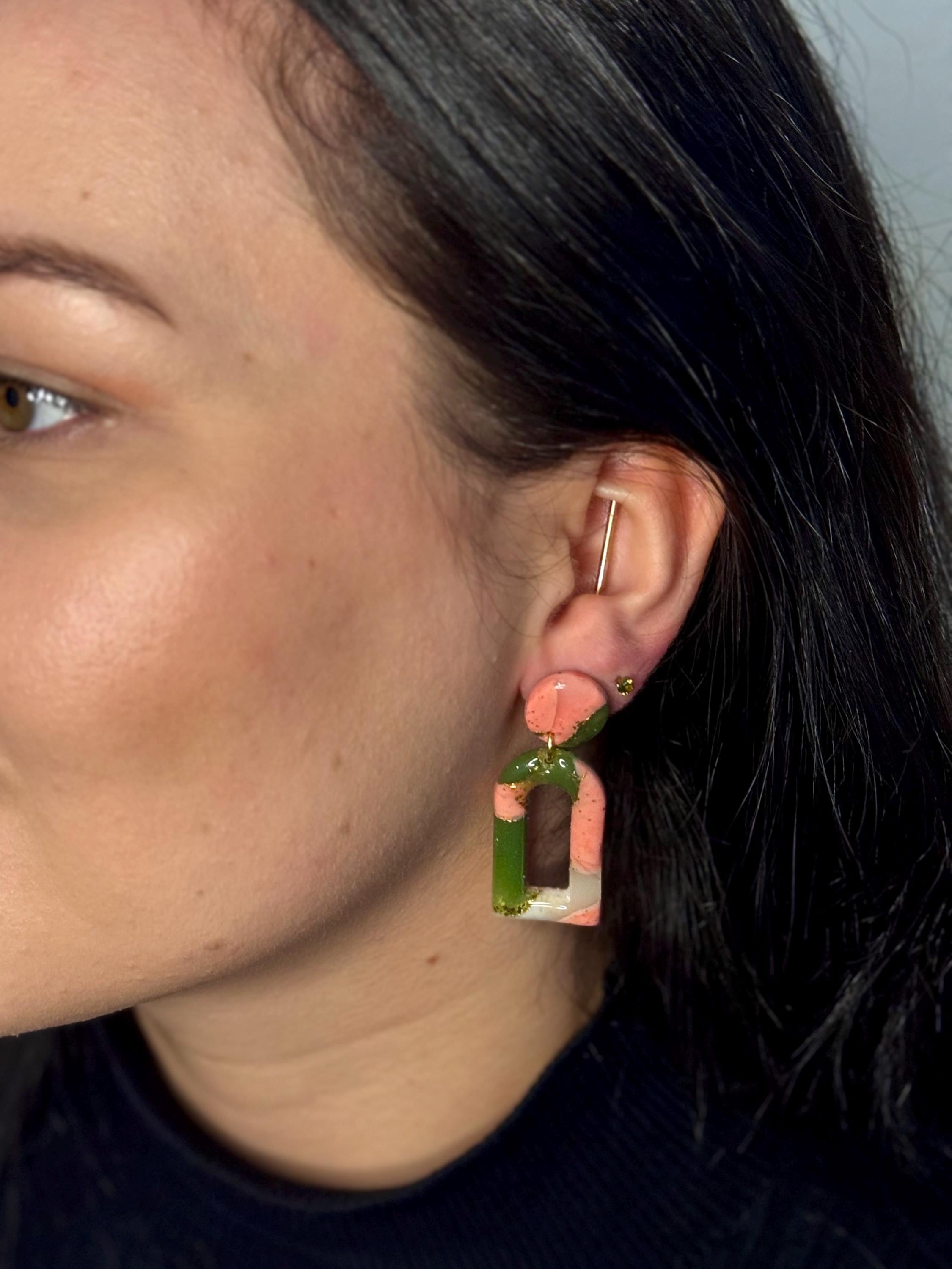 Emerald Blossom Collection | Statement Ohrringe aus Polymer Clay | Grün & Rosa | Creative Studio Anni