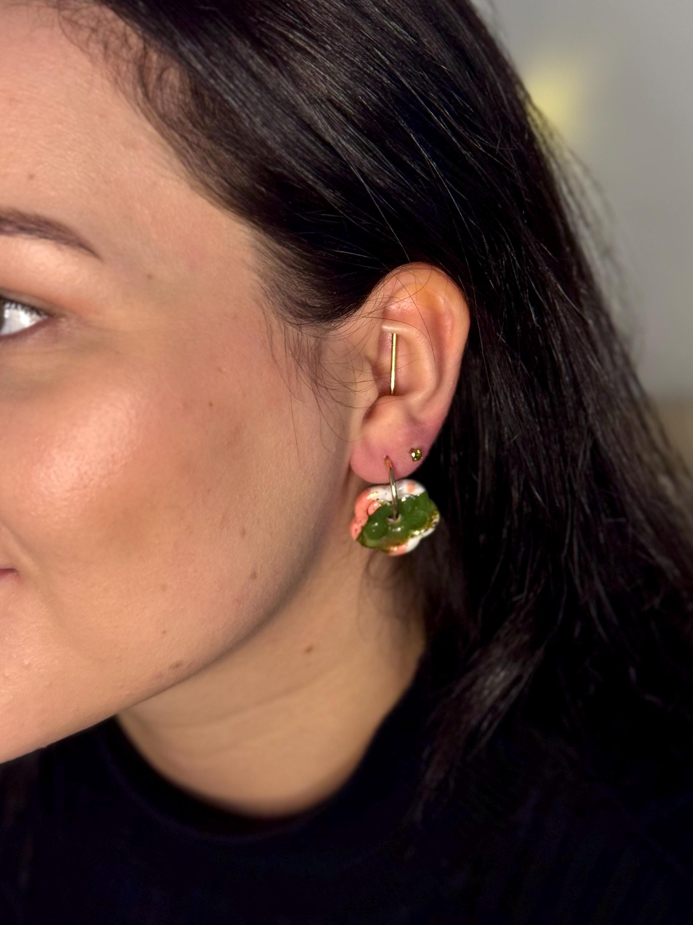 Emerald Blossom Collection | Statement Ohrringe aus Polymer Clay | Grün & Rosa | Creative Studio Anni