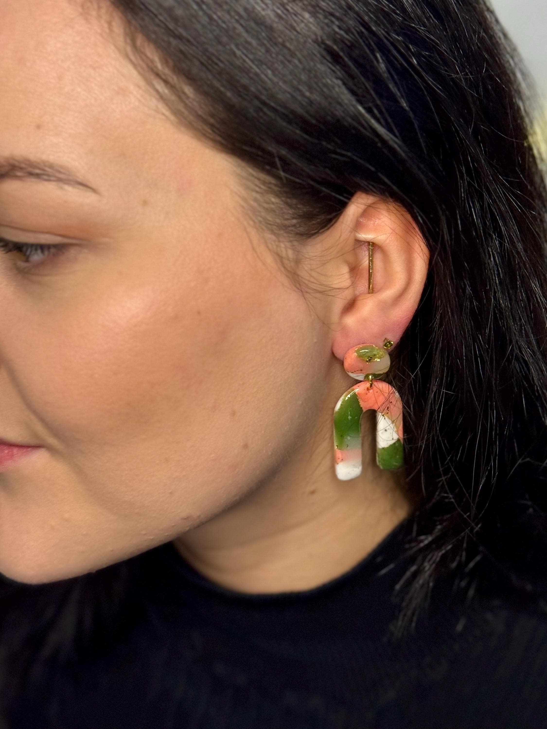 Emerald Blossom Collection | Statement Ohrringe aus Polymer Clay | Grün & Rosa | Creative Studio Anni