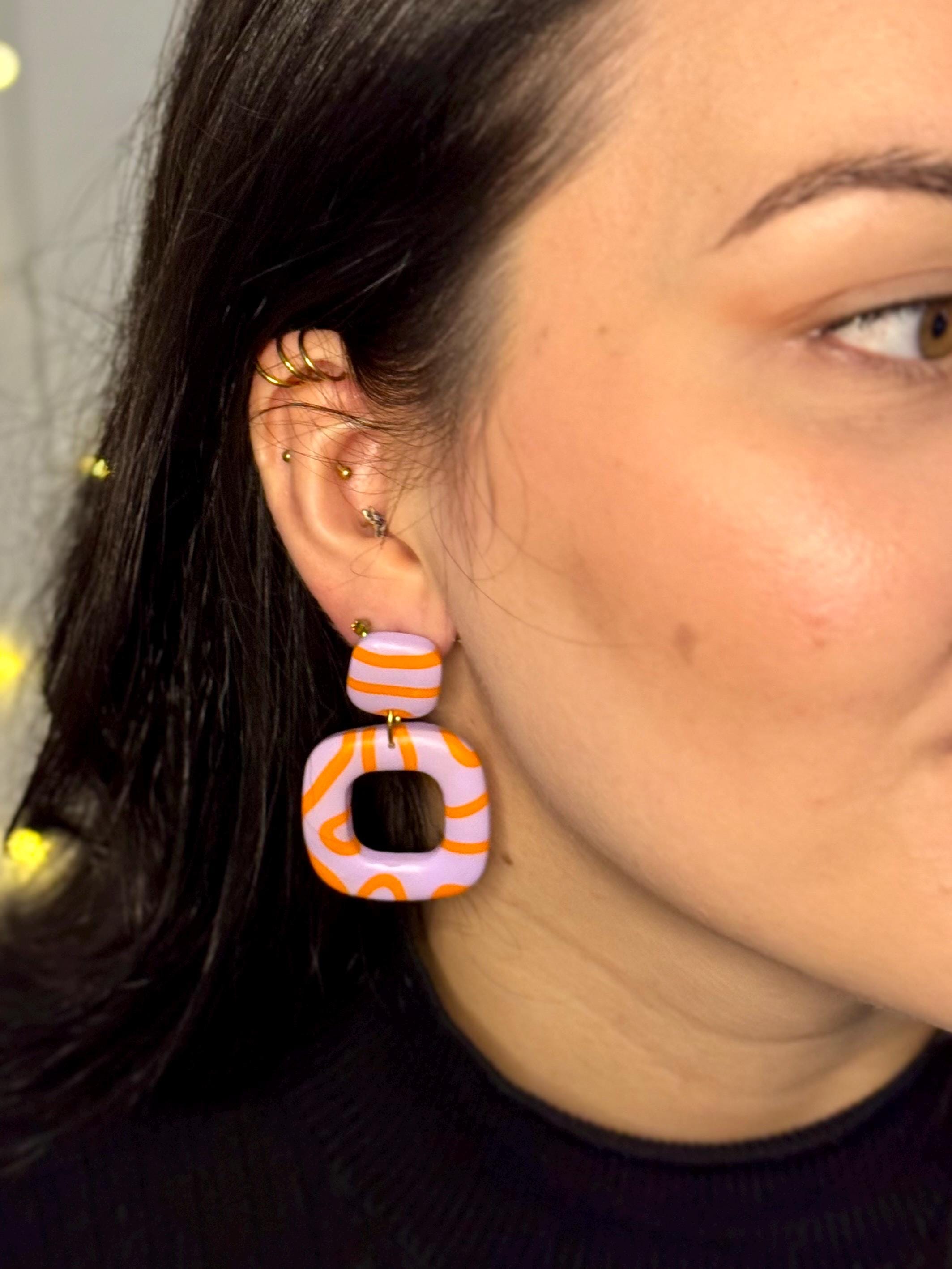 Purple Orange Swirl Collection | Statement Ohrringe aus Polymer Clay | Lila & Orange | Creative Studio Anni