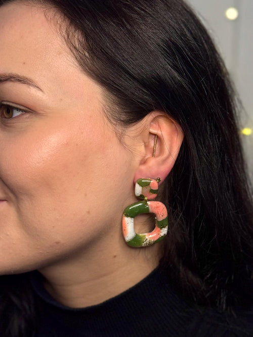 Emerald Blossom Collection | Statement Ohrringe aus Polymer Clay | Grün & Rosa | Creative Studio Anni