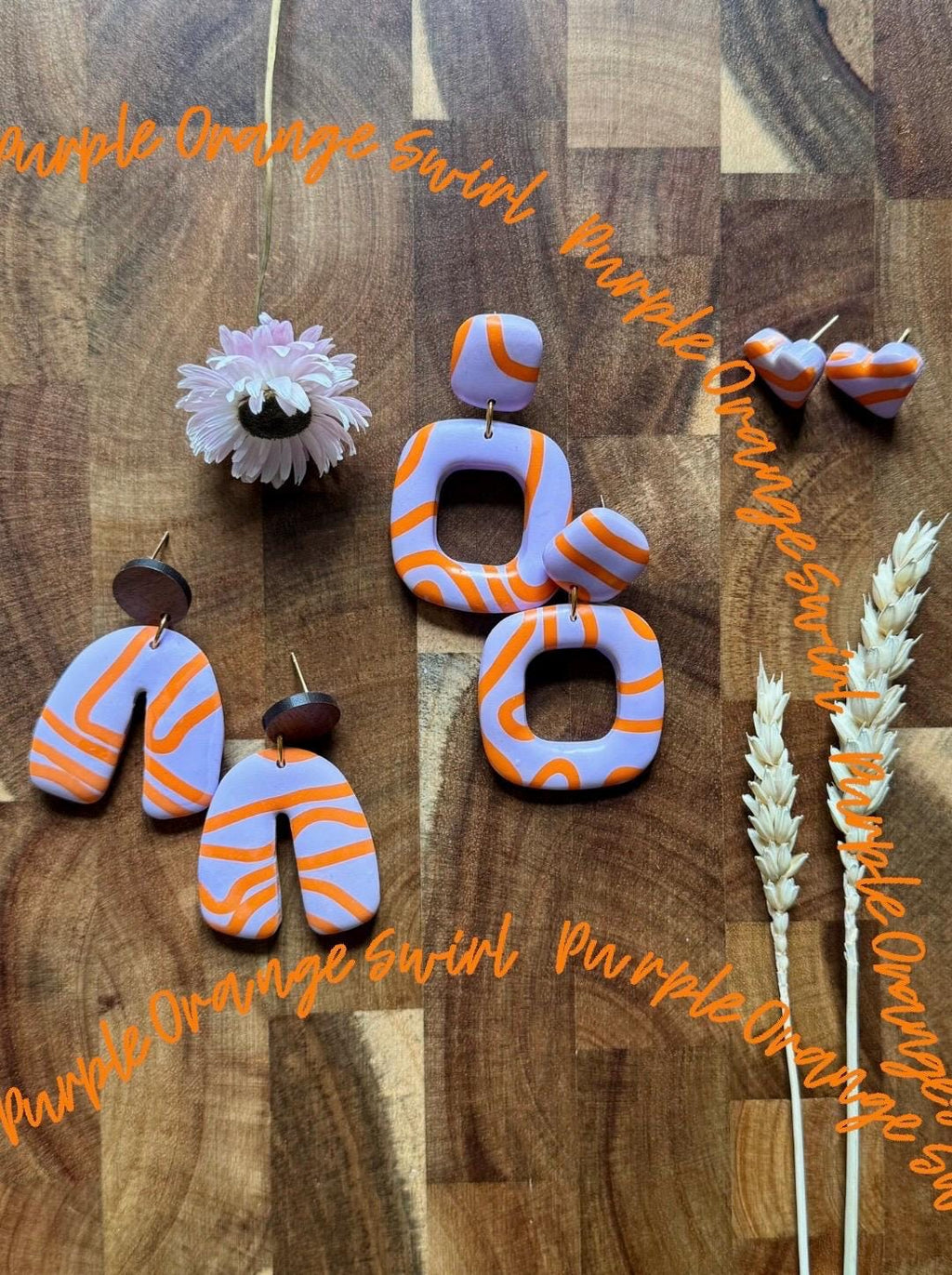 Purple Orange Swirl Collection | Statement Ohrringe aus Polymer Clay | Lila & Orange | Creative Studio Anni