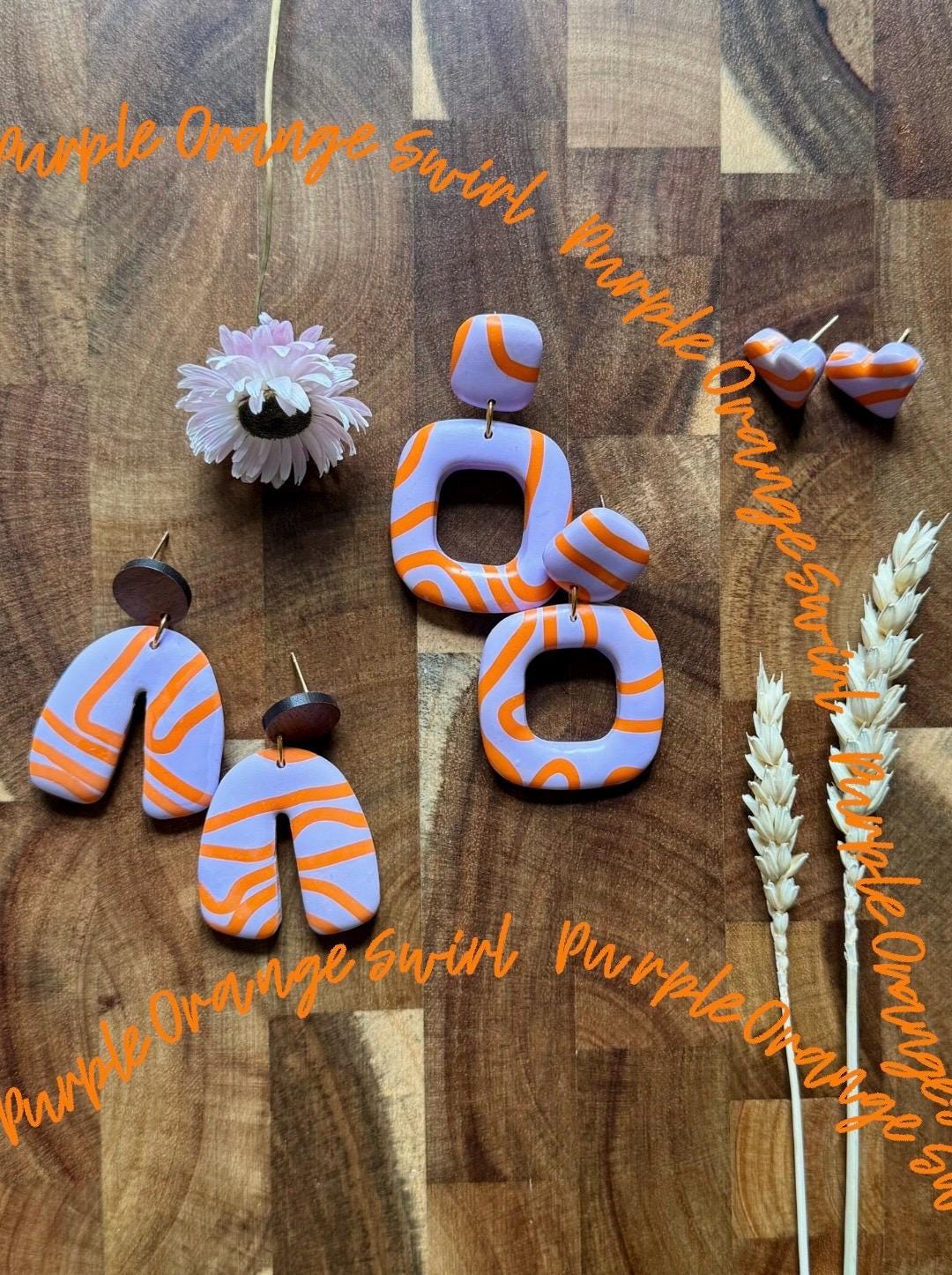 Purple Orange Swirl Collection | Statement Ohrringe aus Polymer Clay | Lila & Orange | Creative Studio Anni