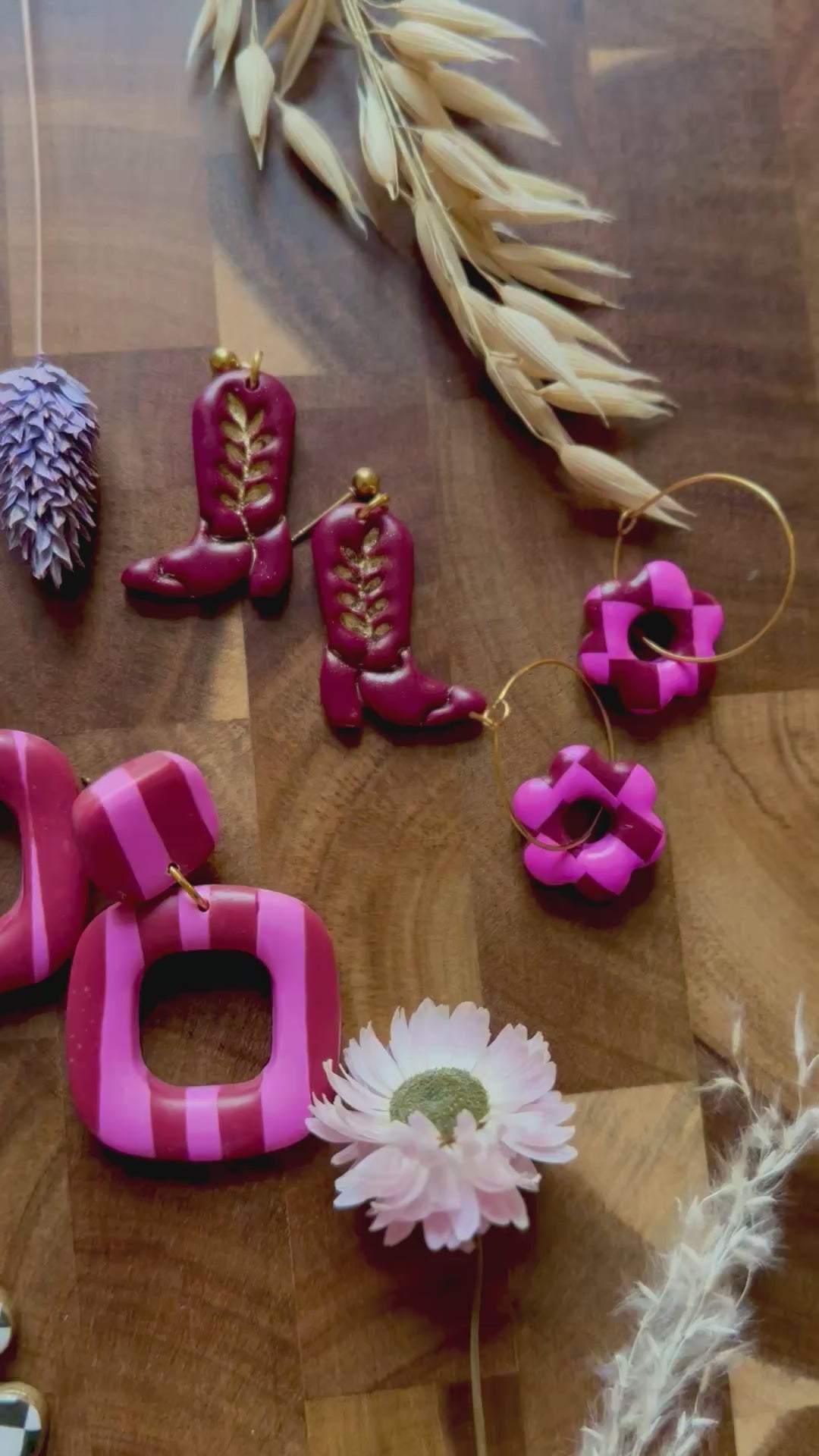 Pink & Checkered Vibes Collection | Statement Ohrringe aus Polymer Clay | Creative Studio Anni